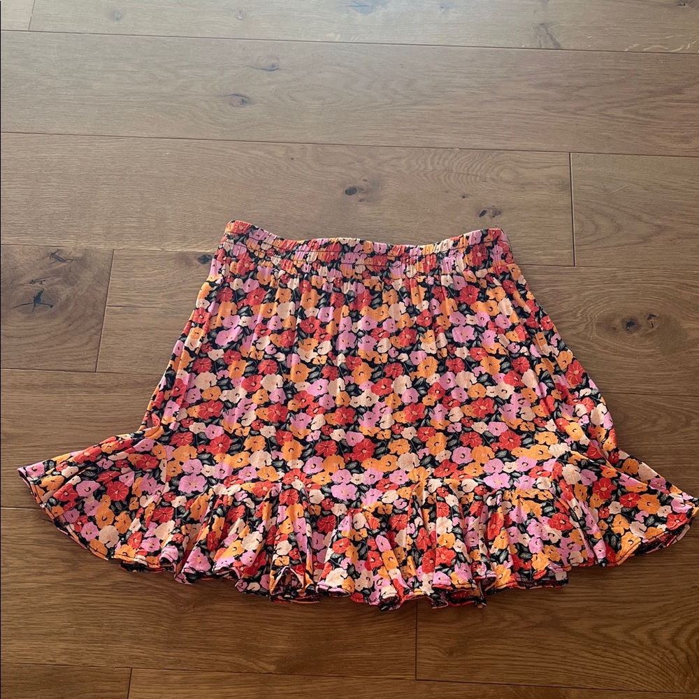 Floral Ruffle Mini Skirt - Pink, Orange & Black